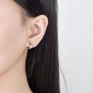 925 Sterling Silver High Quality Crystal Zircon Black Five-pointed Star Earrings